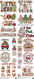 Cake Christmas mixed-style heat transfer design set on a 23.5 by 53 inch sheet