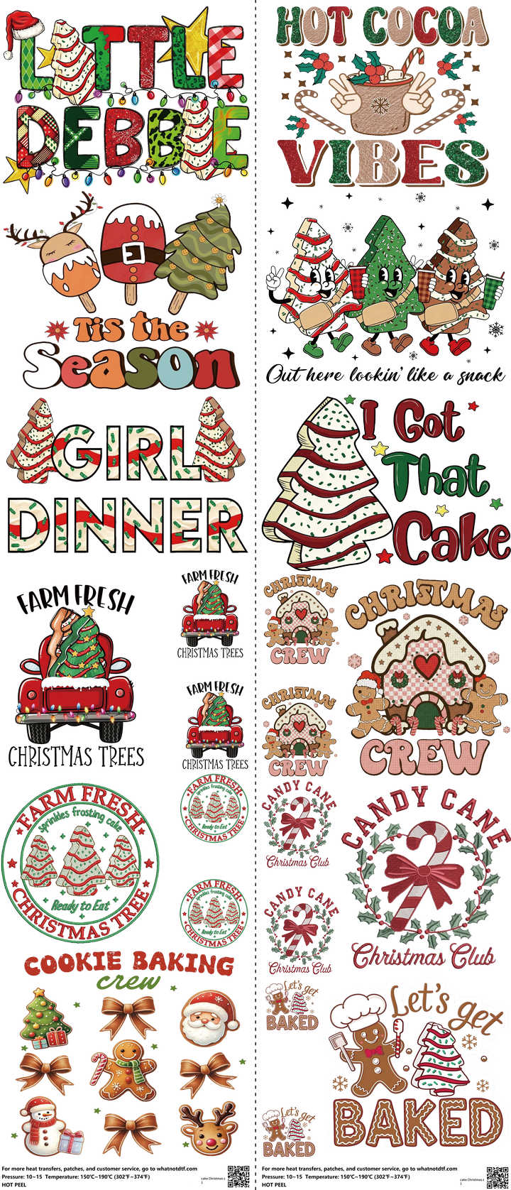 Cake Christmas mixed-style heat transfer design set on a 23.5 by 53 inch sheet