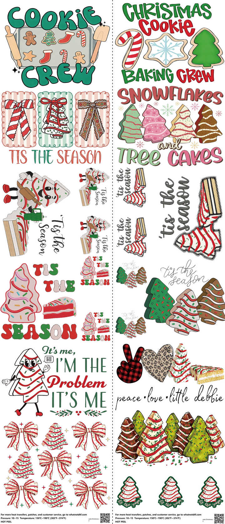 Cake Christmas mixed-style heat transfer design set on a 23.5 by 53 inch sheet