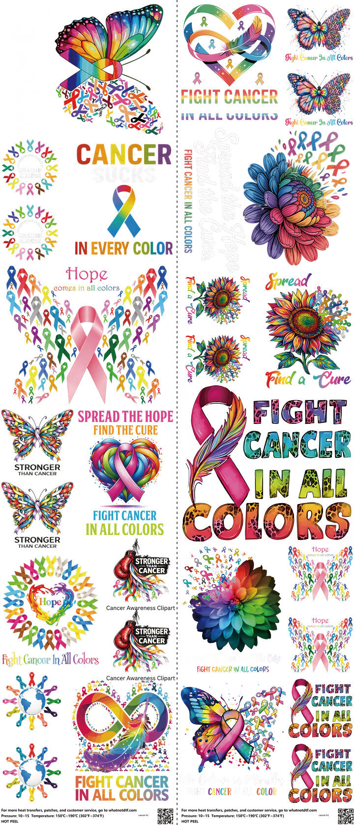 Cancer mixed-style heat transfer design set on a 23.5 by 53 inch sheet