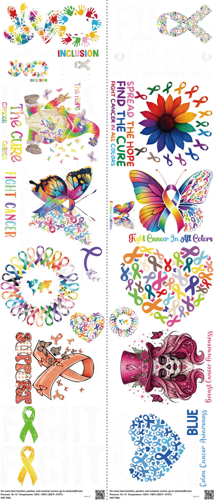 Cancer mixed-style heat transfer design set on a 23.5 by 53 inch sheet