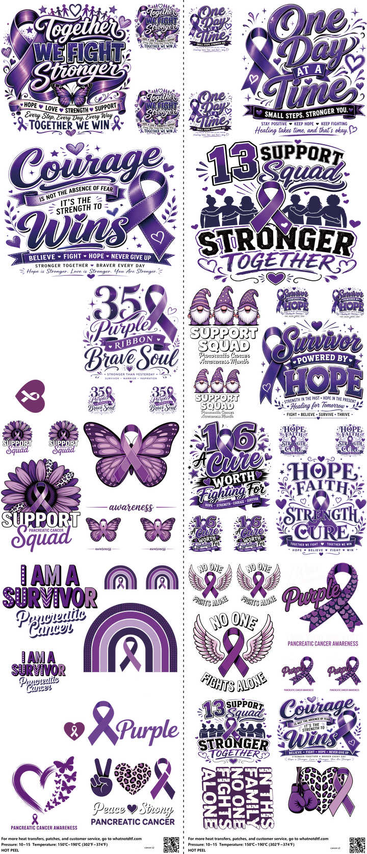 Cancer mixed-style heat transfer design set on a 23.5 by 53 inch sheet