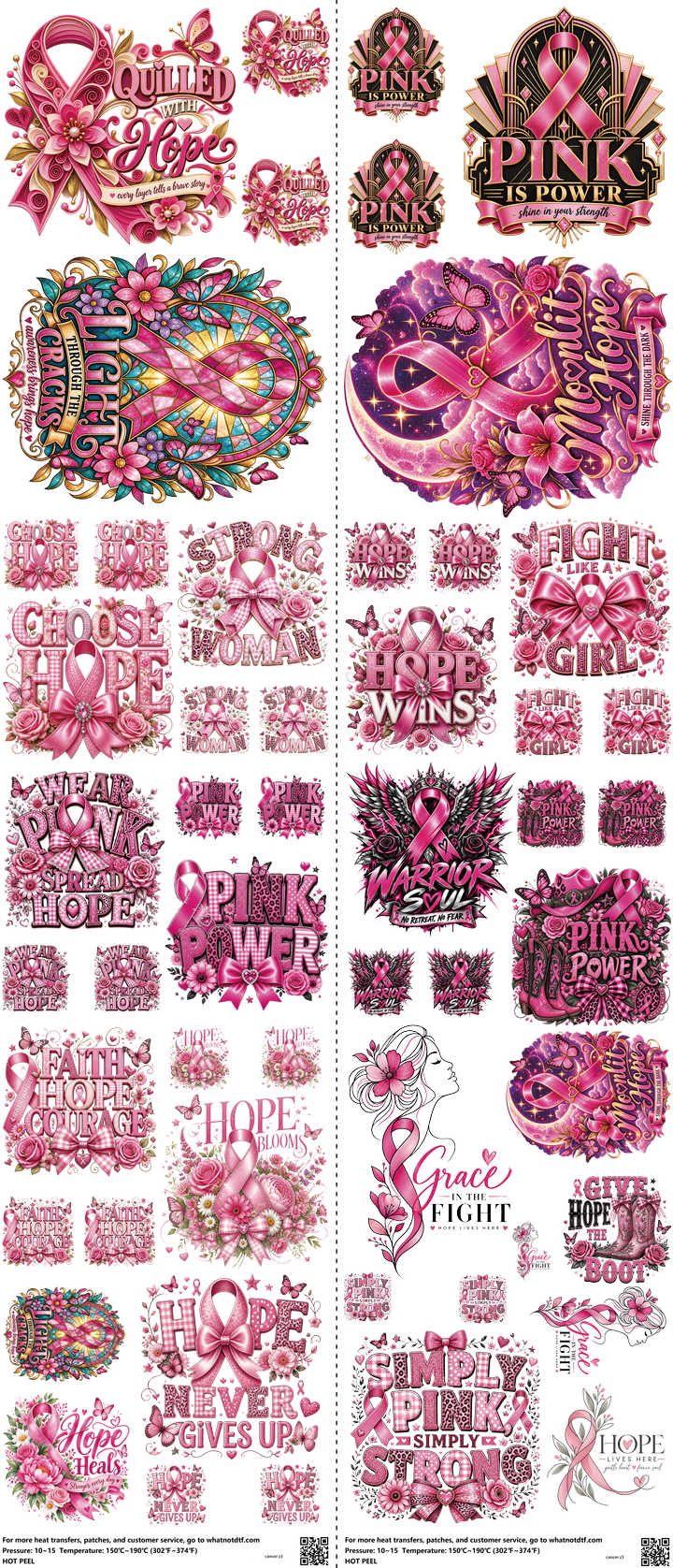 Cancer mixed-style heat transfer design set on a 23.5 by 53 inch sheet