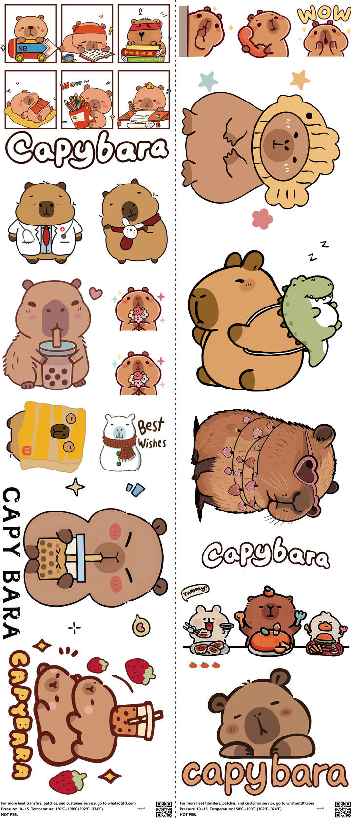 Capy mixed-style heat transfer design set on a 23.5 by 53 inch sheet
