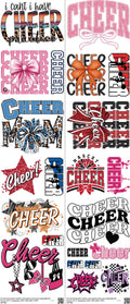 Cheer mixed-style heat transfer design set on a 23.5 by 53 inch sheet