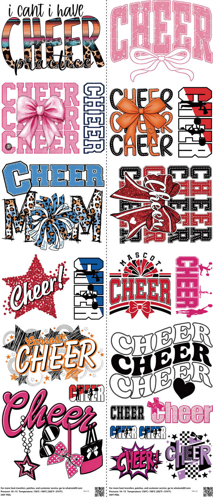 Cheer mixed-style heat transfer design set on a 23.5 by 53 inch sheet