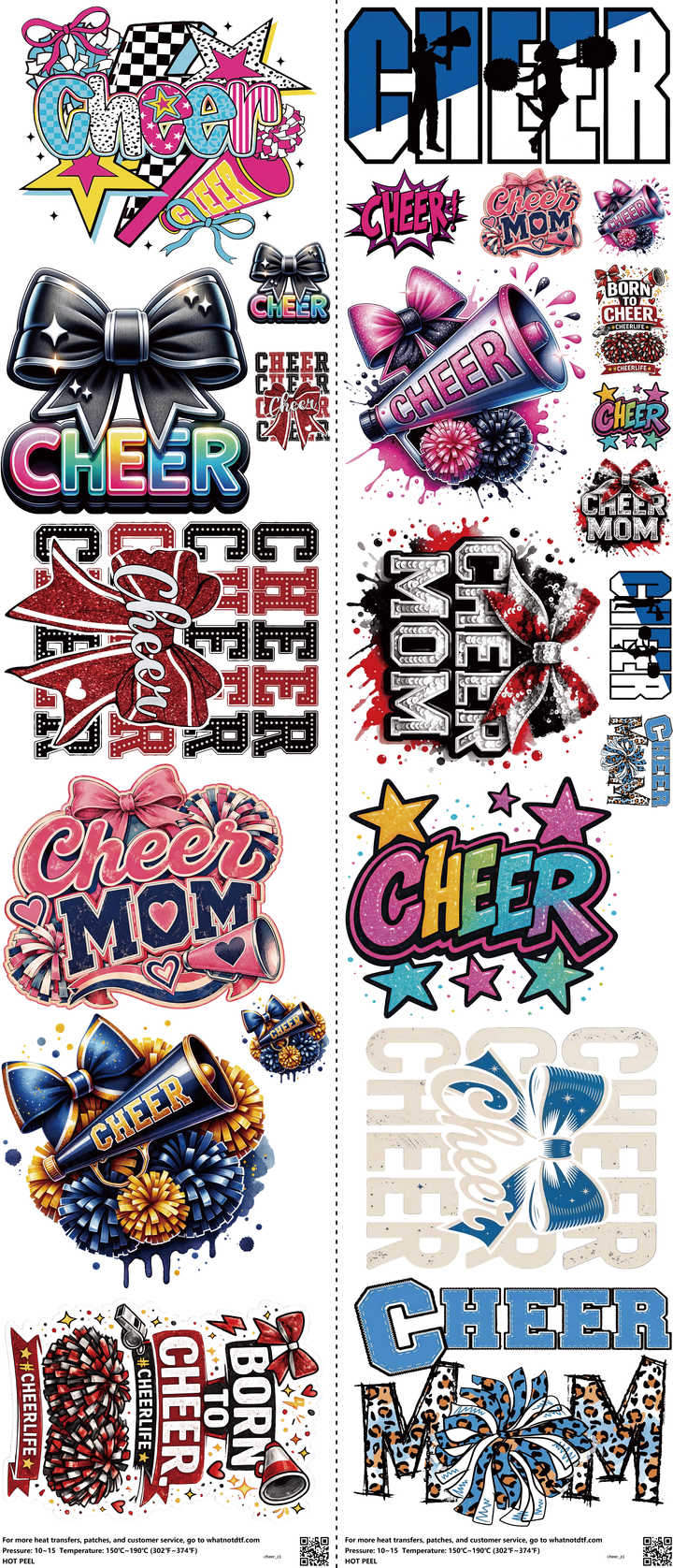 Cheer mixed-style heat transfer design set on a 23.5 by 53 inch sheet