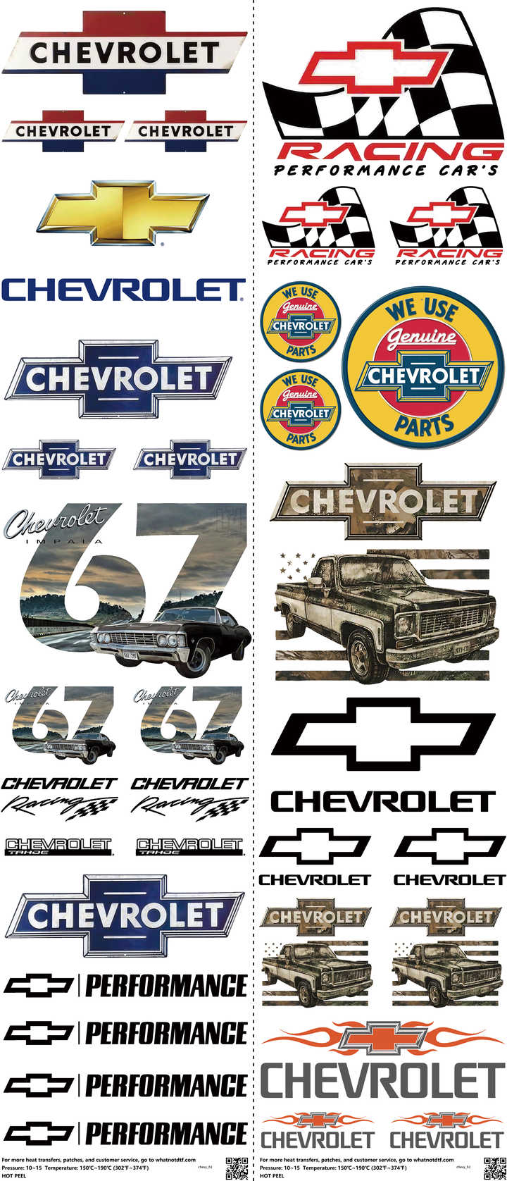 Automotive Style mixed-style heat transfer design set on a 23.5 by 53 inch sheet