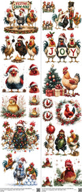 Chicken mixed-style heat transfer design set on a 23.5 by 53 inch sheet