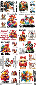 Chicken H2 mixed-style heat transfer design set on a 23.5 by 53 inch sheet