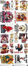 Chickens Sarcastic mixed-style heat transfer design set on a 23.5 by 53 inch sheet