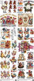 Chickens Sarcastic mixed-style heat transfer design set on a 23.5 by 53 inch sheet
