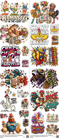 Chickens Sarcastic mixed-style heat transfer design set on a 23.5 by 53 inch sheet