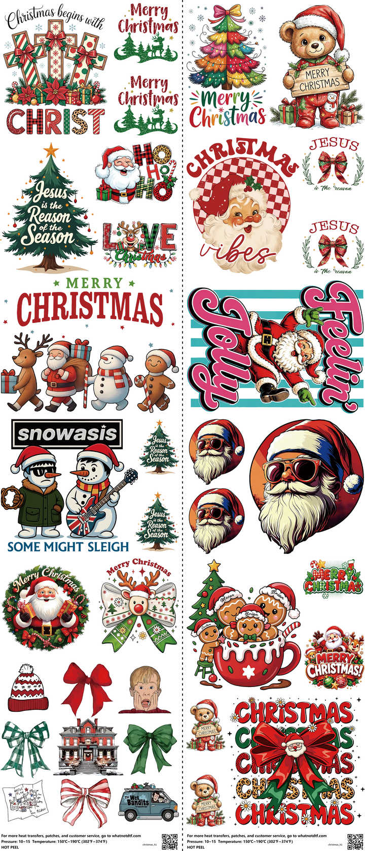 Christmas mixed-style heat transfer design set on a 23.5 by 53 inch sheet