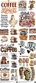 Coffee mixed-style heat transfer design set on a 23.5 by 53 inch sheet