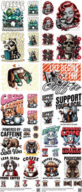 Coffee mixed-style heat transfer design set on a 23.5 by 53 inch sheet