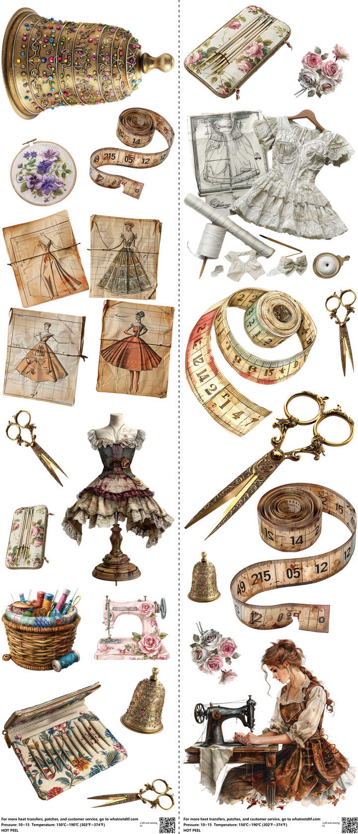 Craft and Sewing mixed-style heat transfer design set on a 23.5 by 53 inch sheet