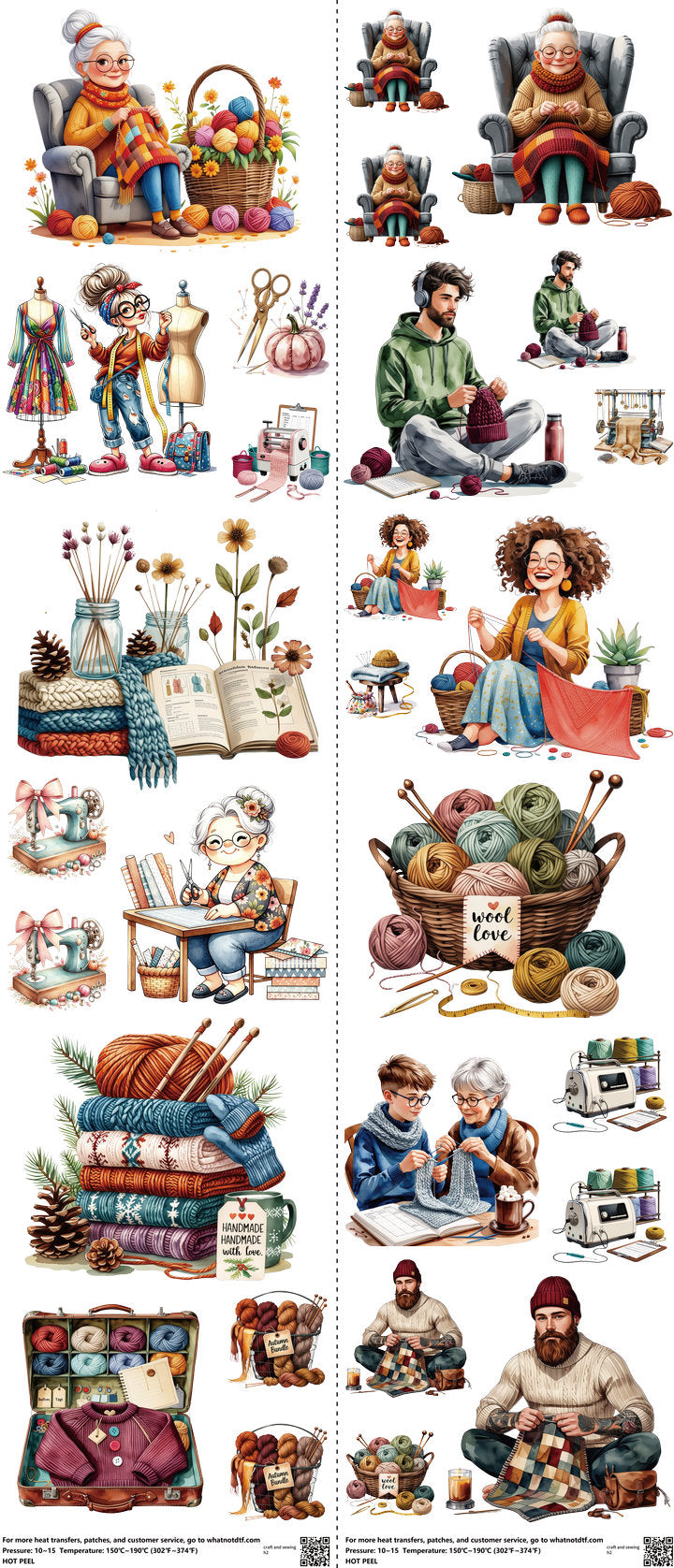 Craft and Sewing mixed-style heat transfer design set on a 23.5 by 53 inch sheet