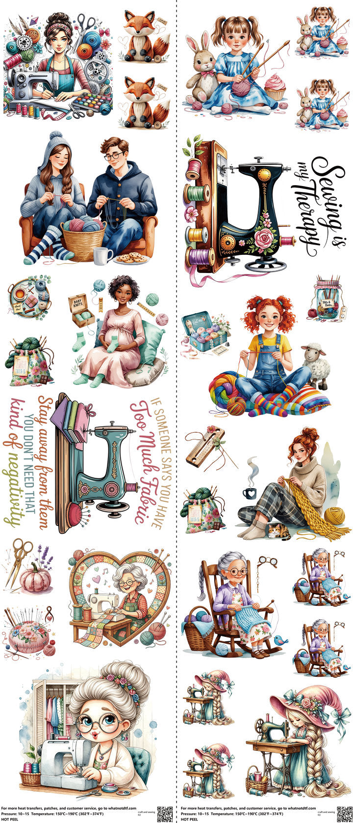 Craft and Sewing mixed-style heat transfer design set on a 23.5 by 53 inch sheet