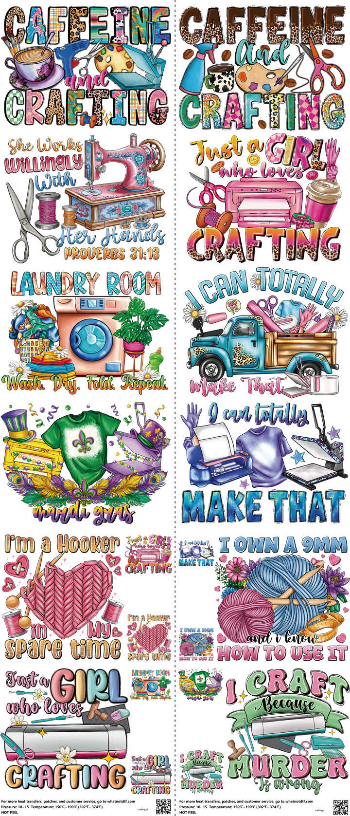 Crafting mixed-style heat transfer design set on a 23.5 by 53 inch sheet