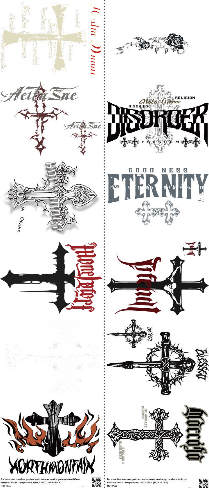 Cross mixed-style heat transfer design set on a 23.5 by 53 inch sheet