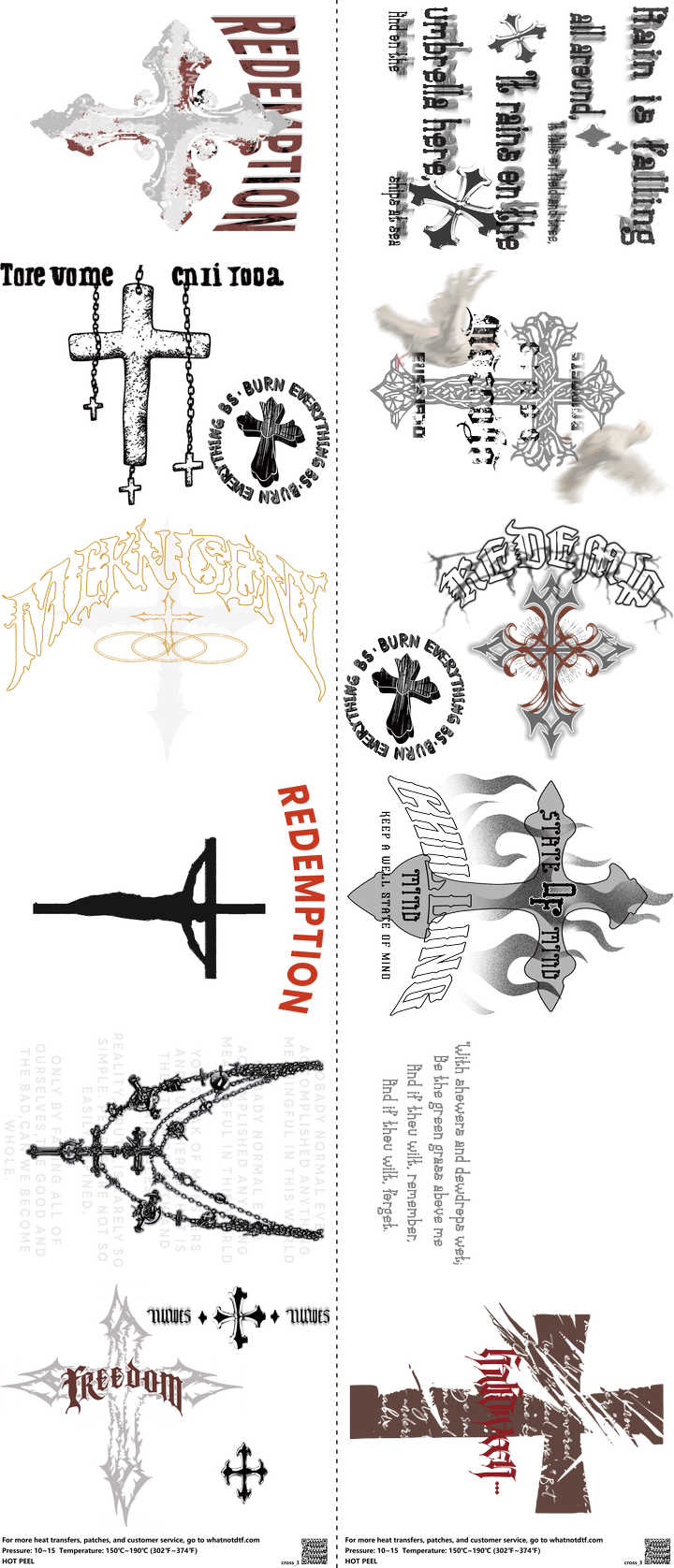 Cross mixed-style heat transfer design set on a 23.5 by 53 inch sheet