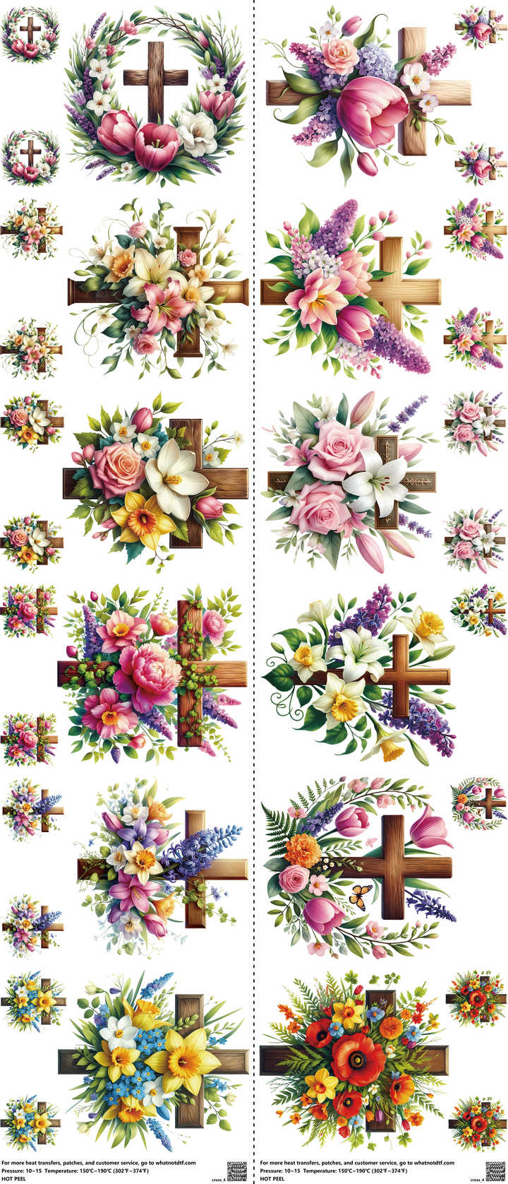Cross mixed-style heat transfer design set on a 23.5 by 53 inch sheet
