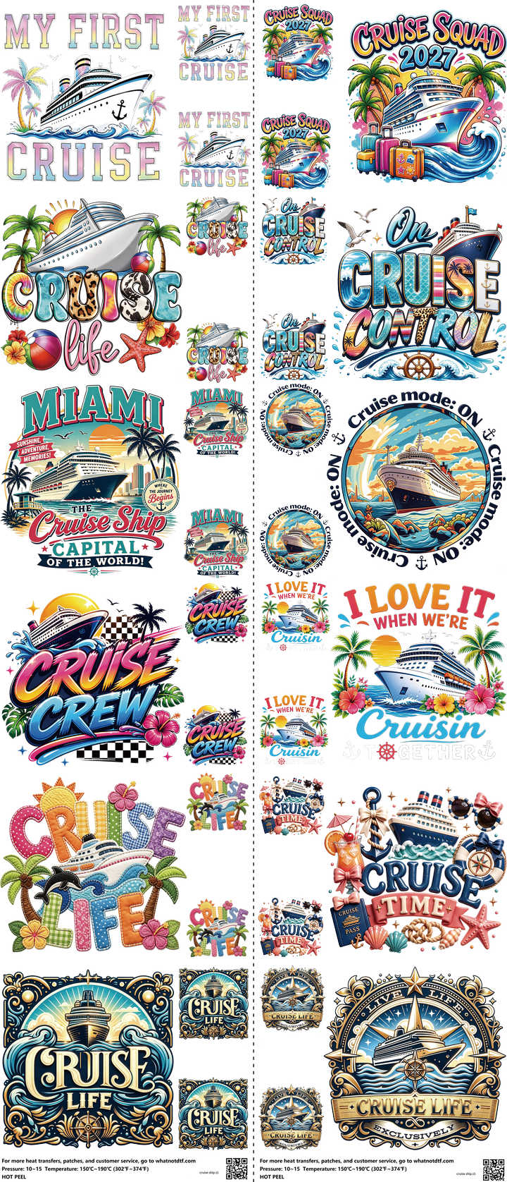 Cruise Ship mixed-style heat transfer design set on a 23.5 by 53 inch sheet