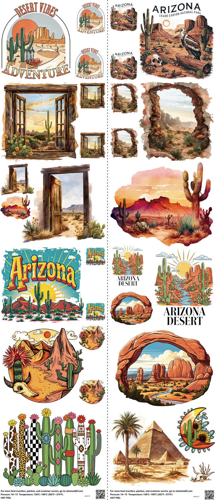 Desert mixed-style heat transfer design set on a 23.5 by 53 inch sheet