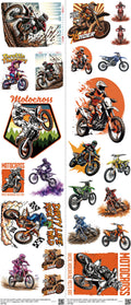 Motorsports mixed-style heat transfer design set on a 23.5 by 53 inch sheet