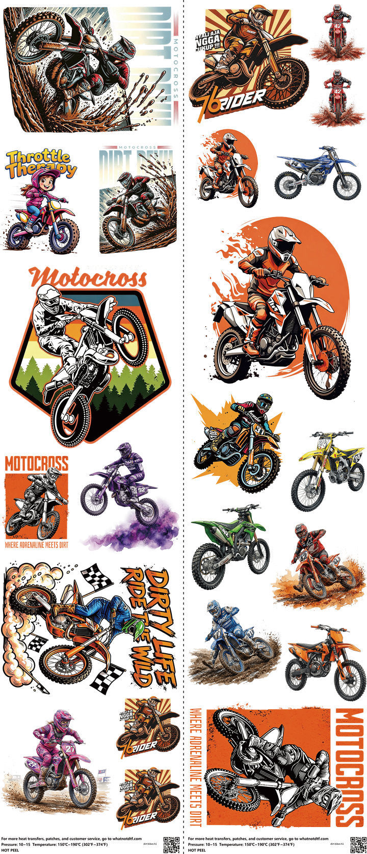 Motorsports mixed-style heat transfer design set on a 23.5 by 53 inch sheet