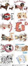Dog mixed-style heat transfer design set on a 23.5 by 53 inch sheet