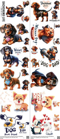 Dog mixed-style heat transfer design set on a 23.5 by 53 inch sheet