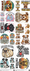 Dog mixed-style heat transfer design set on a 23.5 by 53 inch sheet
