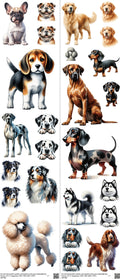 Dog mixed-style heat transfer design set on a 23.5 by 53 inch sheet