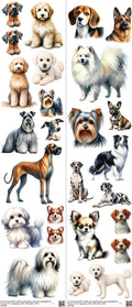 Dog mixed-style heat transfer design set on a 23.5 by 53 inch sheet
