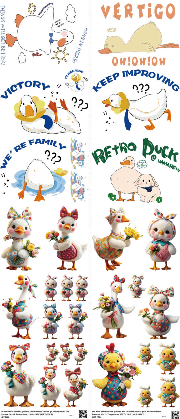 Duck mixed-style heat transfer design set on a 23.5 by 53 inch sheet