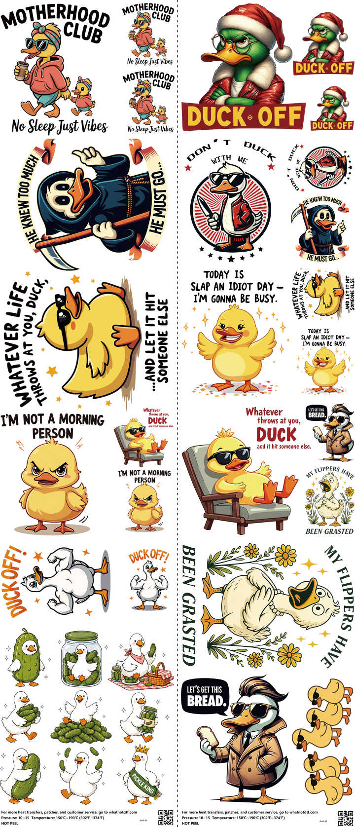 Duck mixed-style heat transfer design set on a 23.5 by 53 inch sheet