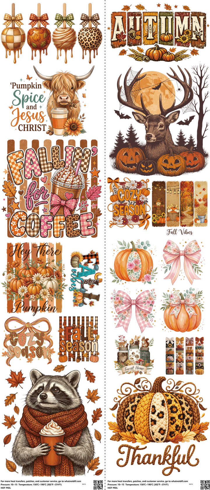 Fall mixed-style heat transfer design set on a 23.5 by 53 inch sheet