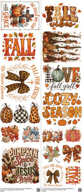 Fall mixed-style heat transfer design set on a 23.5 by 53 inch sheet