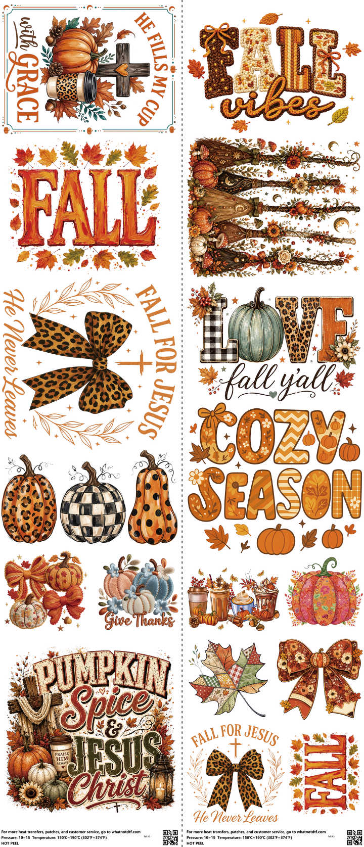 Fall mixed-style heat transfer design set on a 23.5 by 53 inch sheet