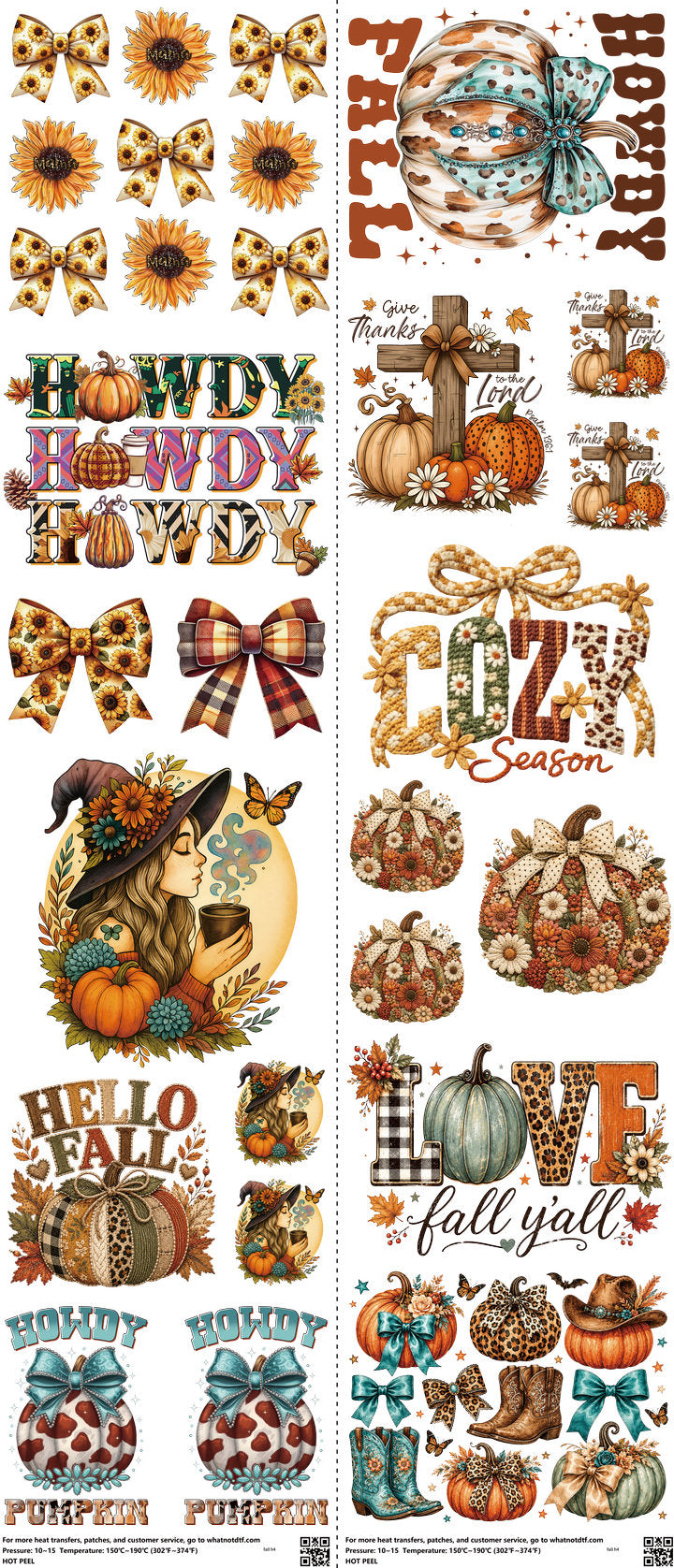 Fall mixed-style heat transfer design set on a 23.5 by 53 inch sheet