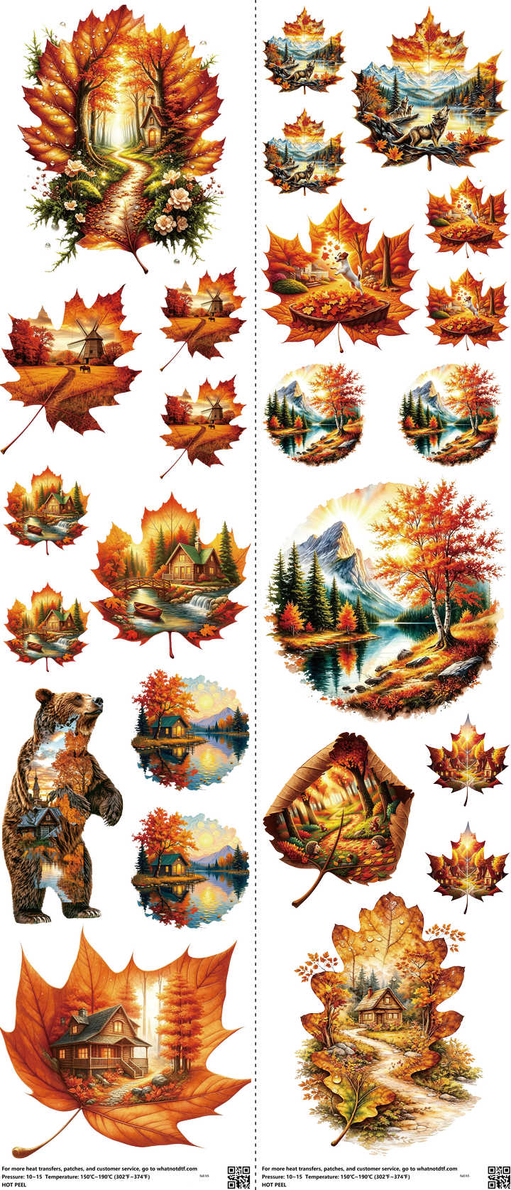 Fall mixed-style heat transfer design set on a 23.5 by 53 inch sheet