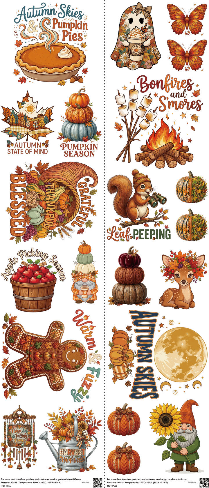Fall H6 mixed-style heat transfer design set on a 23.5 by 53 inch sheet