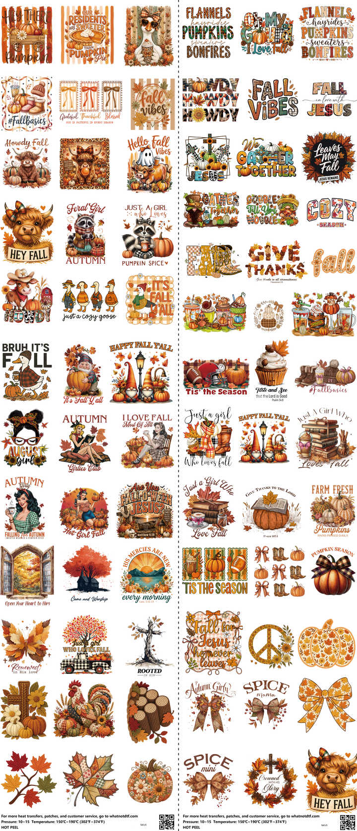 Fall mixed-style heat transfer design set on a 23.5 by 53 inch sheet