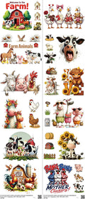 Farm mixed-style heat transfer design set on a 23.5 by 53 inch sheet