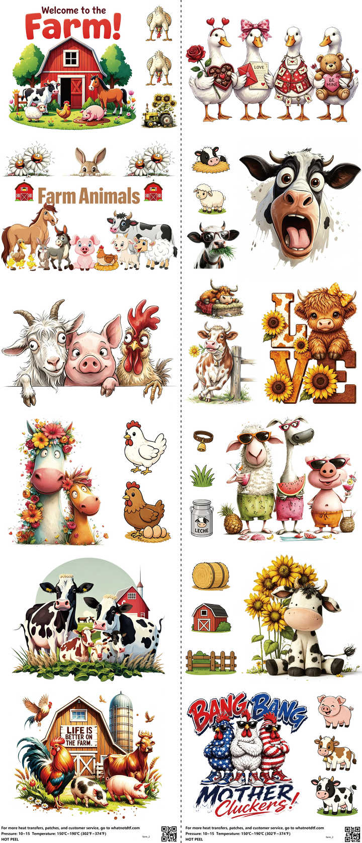 Farm mixed-style heat transfer design set on a 23.5 by 53 inch sheet