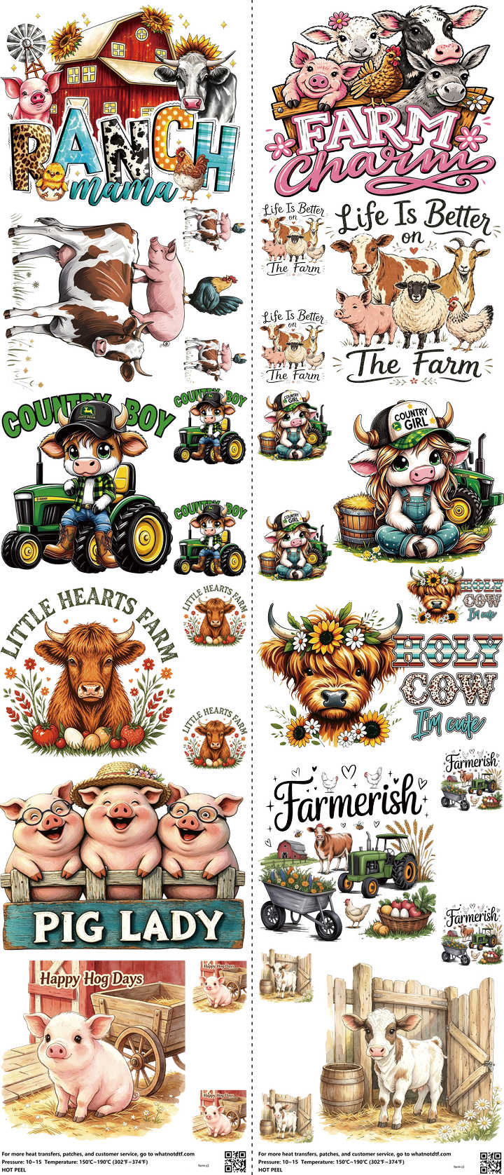 Farm mixed-style heat transfer design set on a 23.5 by 53 inch sheet