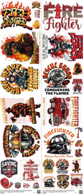 Fireman mixed-style heat transfer design set on a 23.5 by 53 inch sheet