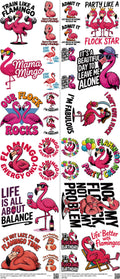 Flamingo mixed-style heat transfer design set on a 23.5 by 53 inch sheet